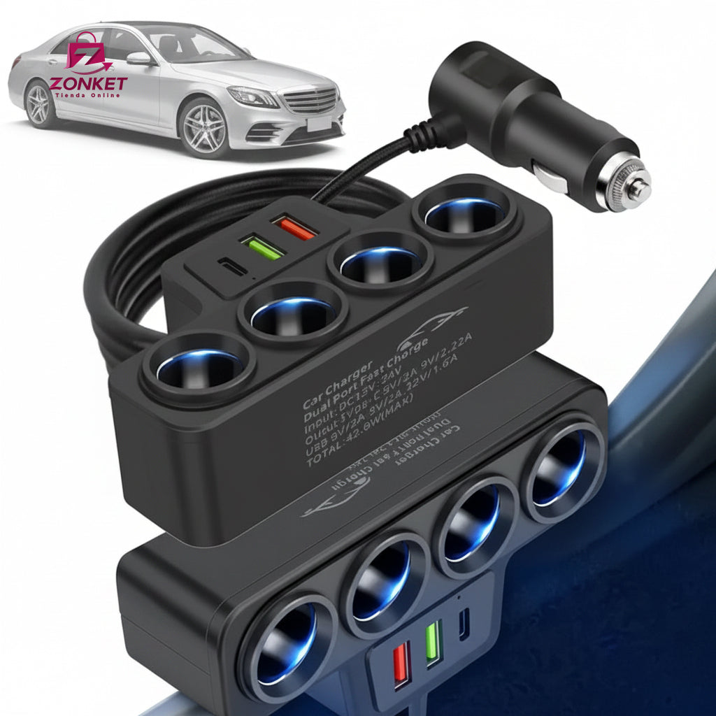 ADAPTADOR CARGADOR MULTICIGARRERA CARRO